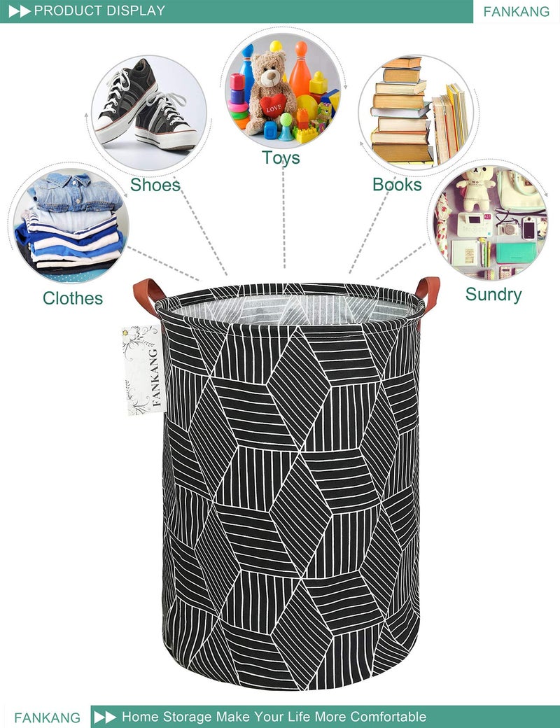 FANKANG Storage Basket, Nursery Hamper Canvas Laundry Basket Foldable with Waterproof PE Coating Large Storage Baskets for Kids Boys and Girls, Office, Bedroom, Clothes,Toysï¼ˆBlack Magic cubeï¼‰ - Image 3